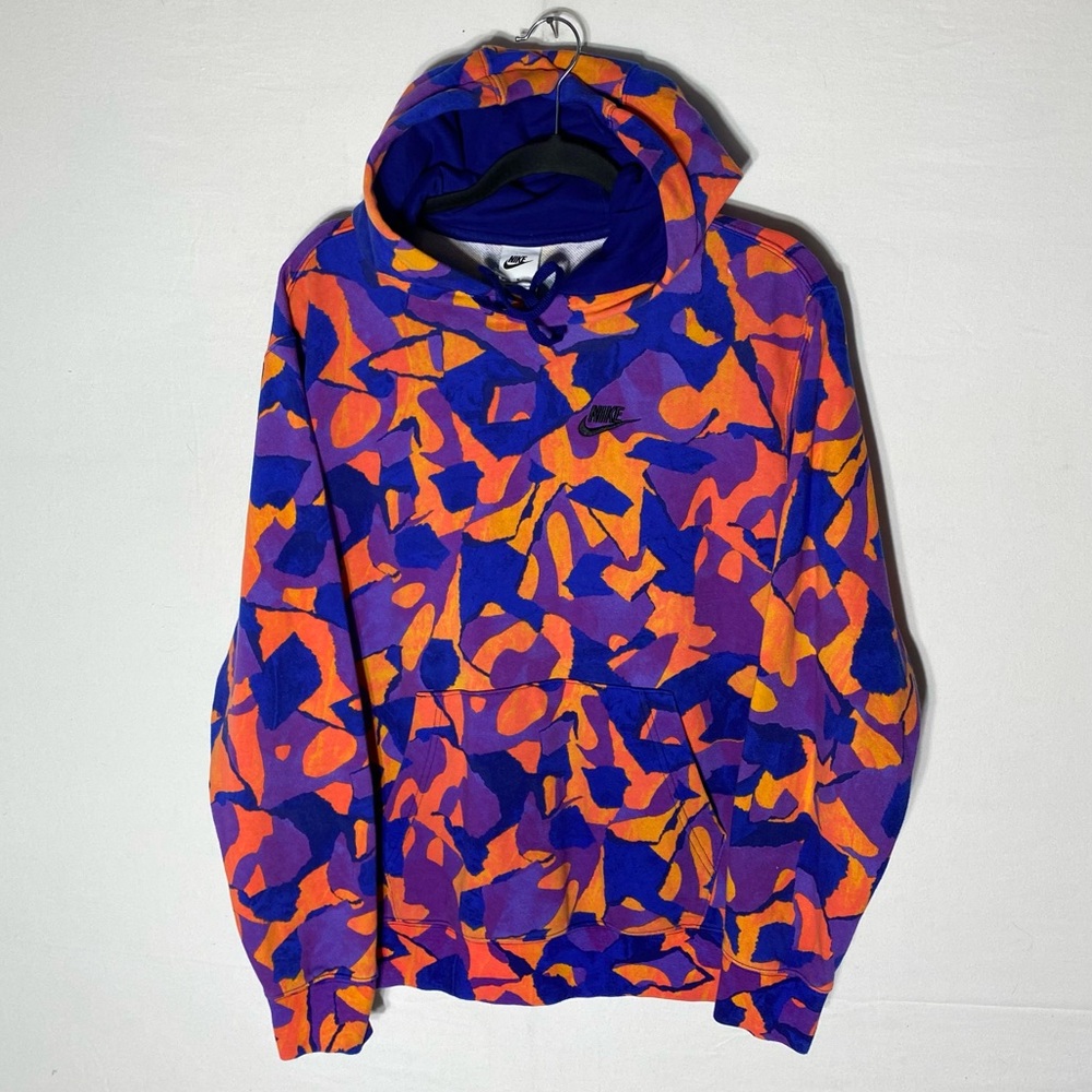 Nike Sportswear Purple Orange Abstract Print Club Fleece Hoodie M Streetwear